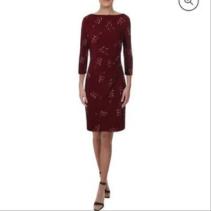 Lauren Ralph Lauren Womens Petites Victorina Floral Gathered Wear to Work Dress.